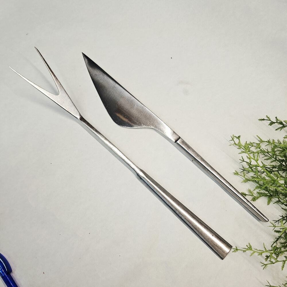 B & B Stainless Steel Carving Set Steak Slicer & Fork Set Italy 14.5" MCM Retro
